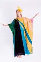 Multi Printed Kaftan, Soft Satin Silk Caftan, Party Wear, Long Kaftan J5850