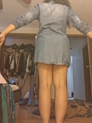 Women&rsquo;s Blue Denim Shirt Dress Button Front Band Collar 3/4 Sleeve Short M