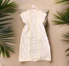 Bimba Y Lola Ivory Bodycon Semi Sheer Dress Stripe Ruching Green Lace Strap S/M