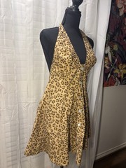 Farm Rio Leopard Print Halter Open Back A-Line Short Dress , Size P