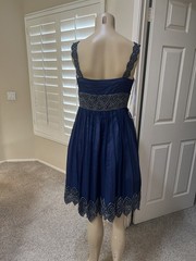 ADRIANNA PAPELL Blue Silk Heavy Scalloped Beaded Fit & Flare Tulle Skirt Dress 4