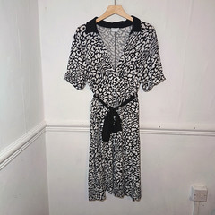 Together Womens Dress Black Size UK 18 White Leopard Print Belted Jersey Shirt