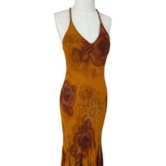 Custom Hand Beaded Chiffon Dress Maxi Gown Handkerchief Hem Open Back Dress