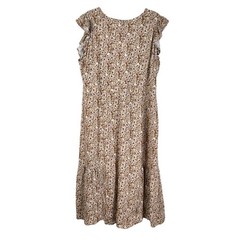 Treasure & Bond Nordstrom Dress 2X Neutral Floral Tiered Linen Blend Midi Maxi