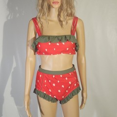 RETRO STAGE SIZE L RED 1950S RUFFLE STRAWBERRY BIKINI NEW WITH TAG SWIMSUIT CUTE