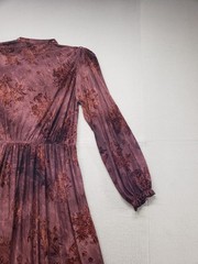 Rusttydustty Women Maxi Dress L Dark Pink Henley Ruffle Pleated Stretch Cocktail