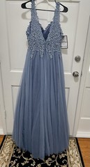 Say Yes to the Prom Dress SZ 9 Blue Grey Tulle A-Line Lace Bodice Rhinestone NWT