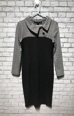 Homeyee, L, Gray Knit & Black Stretch Long Sleeve Knee-Length Dress, Work Office