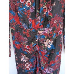 Veronica Beard Floral Ruched Silk Blend Midi Dress Black Red Blue Size 4