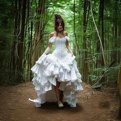 High Low Wedding Dresses Tiers Ruffles Pleats Medieval victorian Bridal Gown