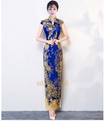 Chinese Traditional Wedding Qipao Dress Women Summer Lace Cheongsam Bride Gown
