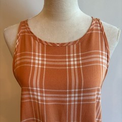 A.N.A. Orange Plaid High-Low Hem Dress Large Preppy Beach Flowy Lightweight