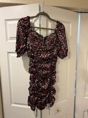 For Love & Lemons Sweetheart Puff Sleeve Ruched Floral Mini Dress