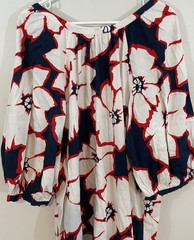 New Sonoma Shift Dress Womens 3X floral Button Front elbow sleeve mini blue red