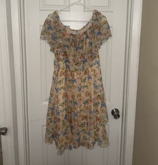 Cato 18/20W Y2K Butterfly Yellow Off Shoulder Fit & Flare Knee Dress Ruffle Bow