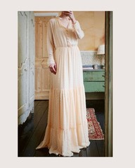 SALONI Alexia Peach Pink 3D Dot Chiffon Maxi Dress UK 12 US 8