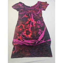 Bekera Womens Magenta Purple Floral Bubble Hem Dress Short Sleeve Large 1ACM530L