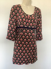 Boden Size 8 Geometric Circle Pattern High Waist Dress Lightweight 3/4 Sleeves