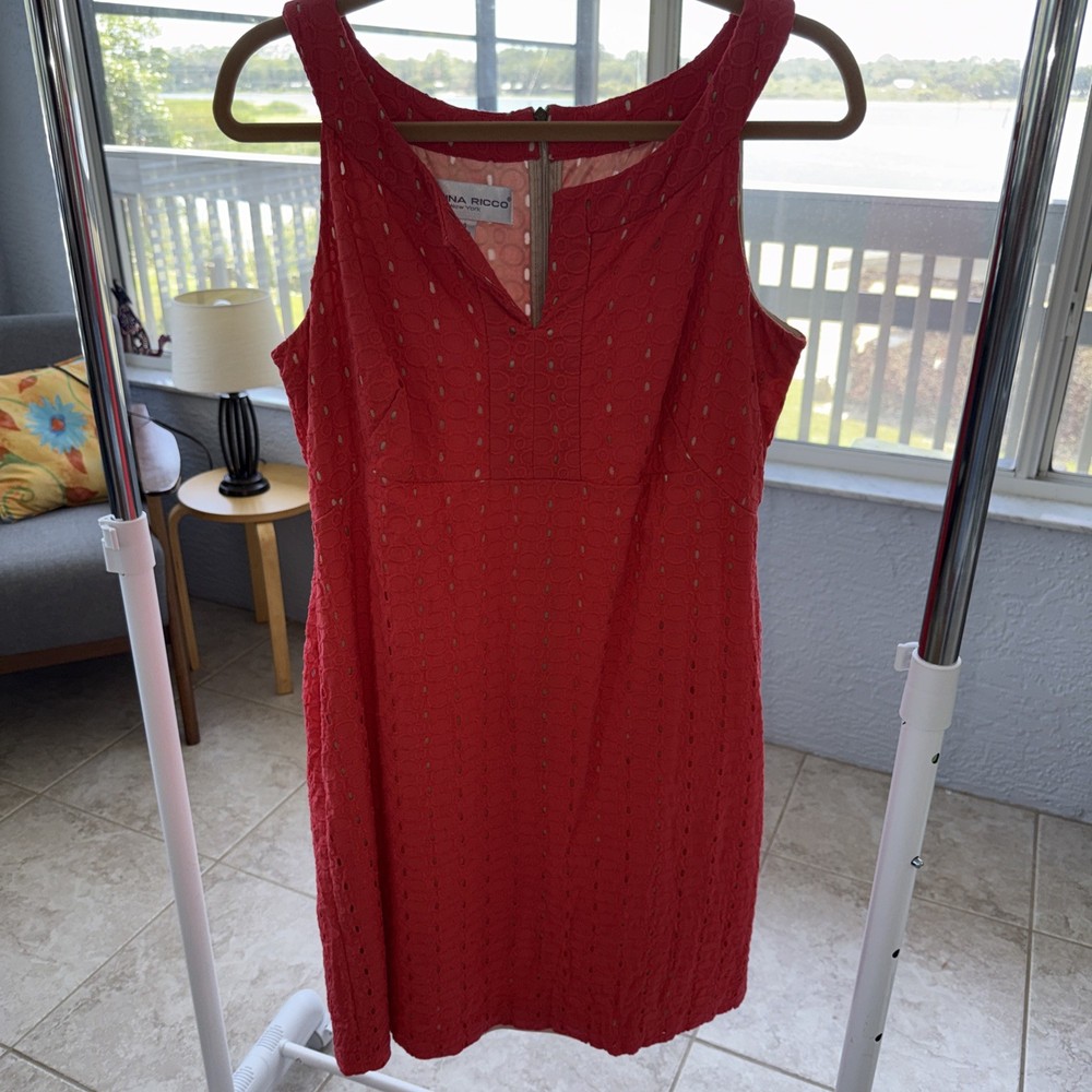 Donna Ricco Dress Womens 14 100% Cotton Sleeveless eyelet dress