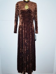 BNWT Lori Weidner DESIGNER DRESS 8 BROWN VELVET LONG VINTAGE Rare 60&Prime; ii908