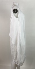 Match Point Small White Linen Elastic Hem Sleeveless Dress Layered Back Pockets