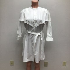 Burberry Womens Shirt Dress White Stretch Mock Neck Tie Waist Ruffle 4 New