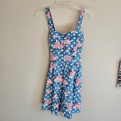 Papillon Blue Floral Dot Dress Medium NWT Pin Up Retro