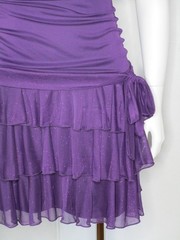 Sz M Vintage 90s Y2K Purple Glitter Ruffle Bow Ruched Tube-Top Strapless Dress