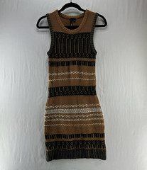EDUN Wool Cashmere Knit Sweater Dress Women XS Bodycon Fair Isle Geometric Brown