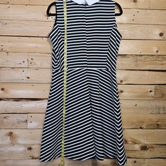 BCBL Black White Striped Sleeveless Dress Embellished Peter Pan Collar Medium