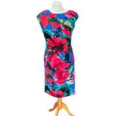 Size 6 sleeveless bright flowered stretchy material wraparound dress