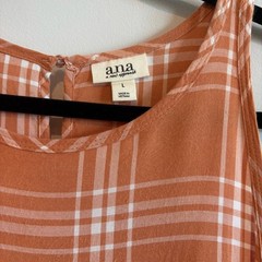A.N.A. Orange Plaid High-Low Hem Dress Large Preppy Beach Flowy Lightweight