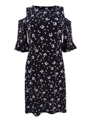 Tommy Hilfiger Women&rsquo;s Printed Cold-Shoulder Dress (4, Black/Coral) 190607715640