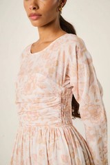 La Marigold Delfina Dress Romantic Petal Pink Floral Smocked Midi Voile XS NWT