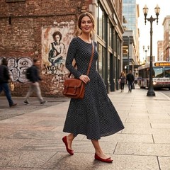Boden Abigail Modest Timeless Old Money Navy Polka Dot Midi Jersey Dress US 14L