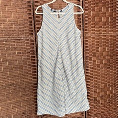 Lands&rsquo; End Sleeveless Striped Midi Dress 100% Linen Nautical Sailor Cruise, M.