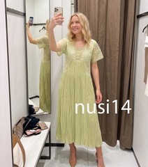 ZARA NEW WOMAN MIDI EMBROIDERED PLEATED DRESS ZW PISTACHIO XS-XL 7521/063/511