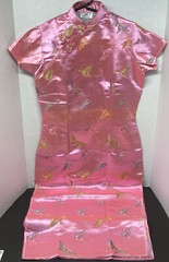 VINTAGE Golden Dragon Satin Dress China Size 110 Oriental Pink Butterflies