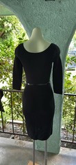 bebe Black Solid Bodycon Knit Dress S Nylon Spandex 3/4 Sleeve Scoop Belt