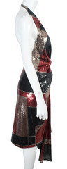 HALPERN Red, Black & Gold Argyle Sequined Halter Neck Sleeveless Dress 36