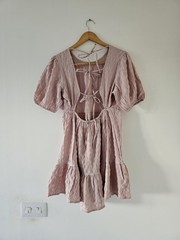 River Island,woman&rsquo;s puff sleeve, mini back tie summer dress size 12 petite
