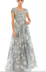 MAC DUGGAL 20294 FLORAL EMBROIDERED EMEBELLISHED SHORT SLEEVE SEAMIST GOWN 12