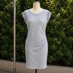 Athleta Gray Open Back Ruched Linen Blend Sheath Dress Women’s Medium Athletic