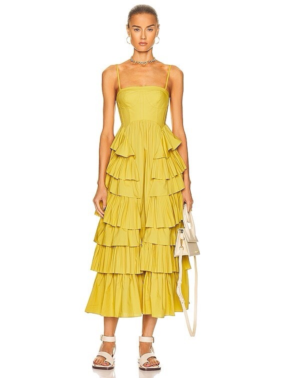 Ulla Johnson Avery Gown in Limonite Tiered Maxi Dress Gown Womens 10 Resort Vaca
