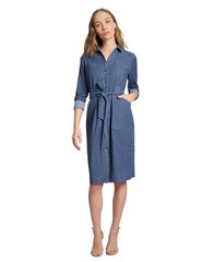 jones New York Womens Pork Chop Pocket Tie Mini Dress 10928845 Dark Wash Blue M