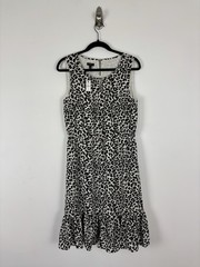 Nwt Talbots Leopard Fit Flare Dress Size 10P Black Brown White Sleeveless