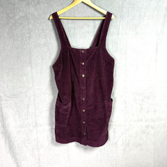Fat Face US 12 UK 16 Purple Pinafore Dungaree Mini Dress Corduroy Button Pockets