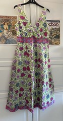 Anokhi East Indian Block Print green pink Boho Summer Floral Midi sun Dress 12