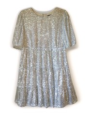 Speechless Silver Sequin Mini Dress M Puff Sleeve Party NYE Glam Sparkle Formal