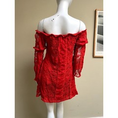 For Love and Lemons Garden Rose Mini Lace Dress, Scarlet Red, Extra Small